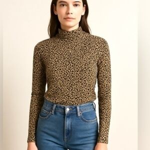 J Crew Leopard Print Tissue Turtleneck Top